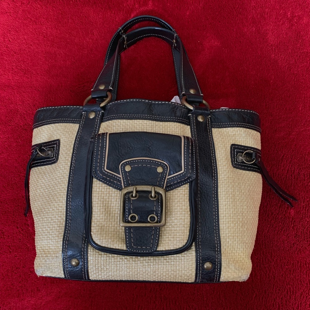 Coach Legacy Straw and Leather Handbag Purse